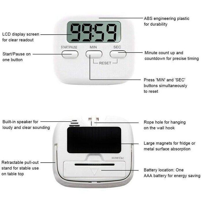 Digital Kitchen Timer, Magnetic with Foldable Stand ABS