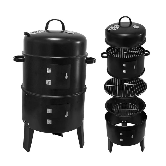 EW 3-in-1 Portable Charcoal Smoker BBQ Grill Powder-Coated Steel 40 x 80 cm