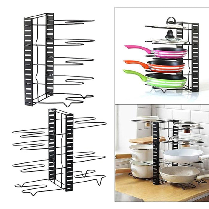 Pot Lid Storage Rack Foldable Multi Tier Iron Black
