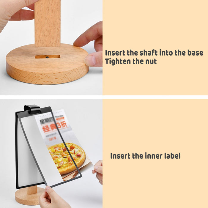 Wooden Tabletop Menu Holder Stand 20 x 10 cm with PVC Panel