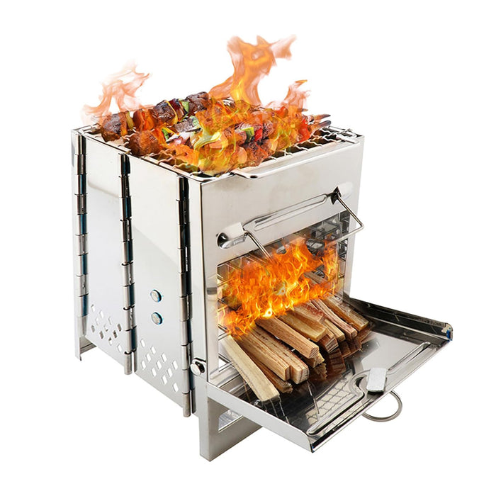 Foldable Stainless Steel BBQ Grill Multi-Fuel Camping Stove 14 x 14 x 21 cm