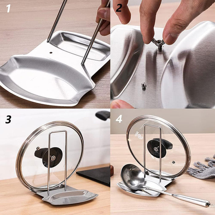 Stainless Steel Pot Lid Spoon Rack With Drip Tray Removable