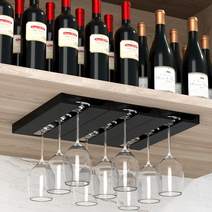 2 Pcs Under-Cabinet Wine Glass Hanging Rack Black HIPS