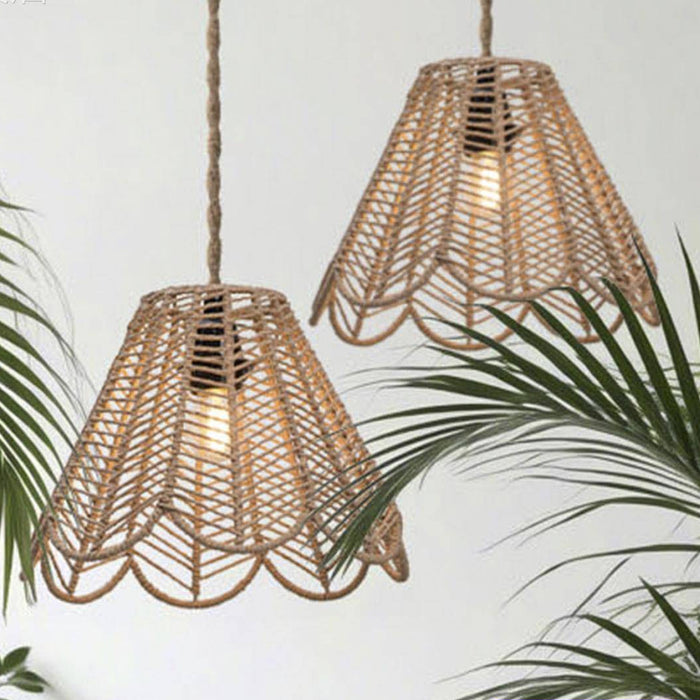 Paper Rope Chandelier Cover Khaki Hand Woven Country Style