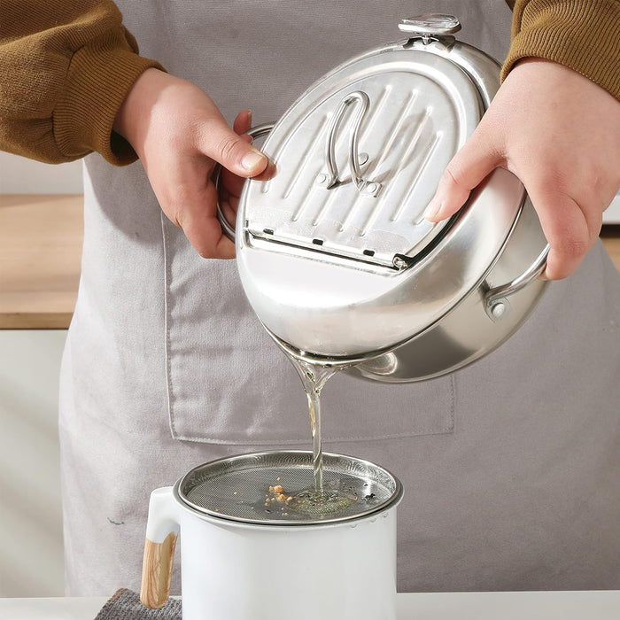 304 Stainless Steel Japanese Tempura Fryer 4.2L Oil-Saving with Thermometer