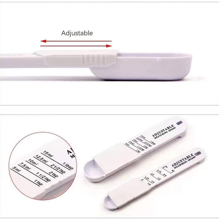 2 Piece Adjustable Measuring Spoons Set ABS Plastic Black White