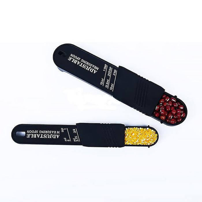 2 Piece Adjustable Measuring Spoons Set ABS Plastic Black White