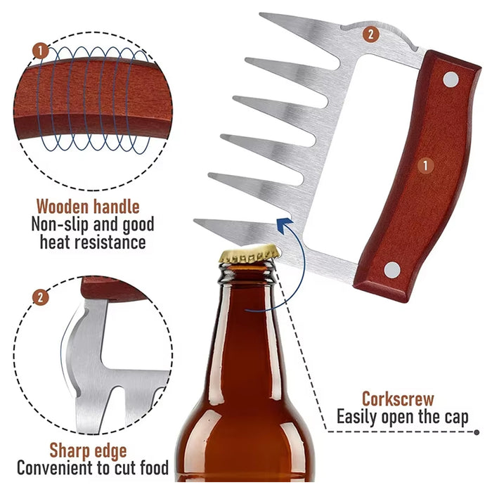 2 Pcs Meat Divider Claws with Wooden Handles 10.5cm