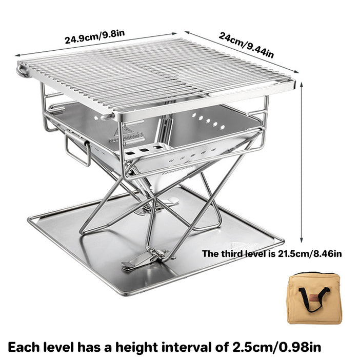 304 Stainless Steel Foldable BBQ Grill with Storage Bag 24.9 x 24 x 21.5 cm