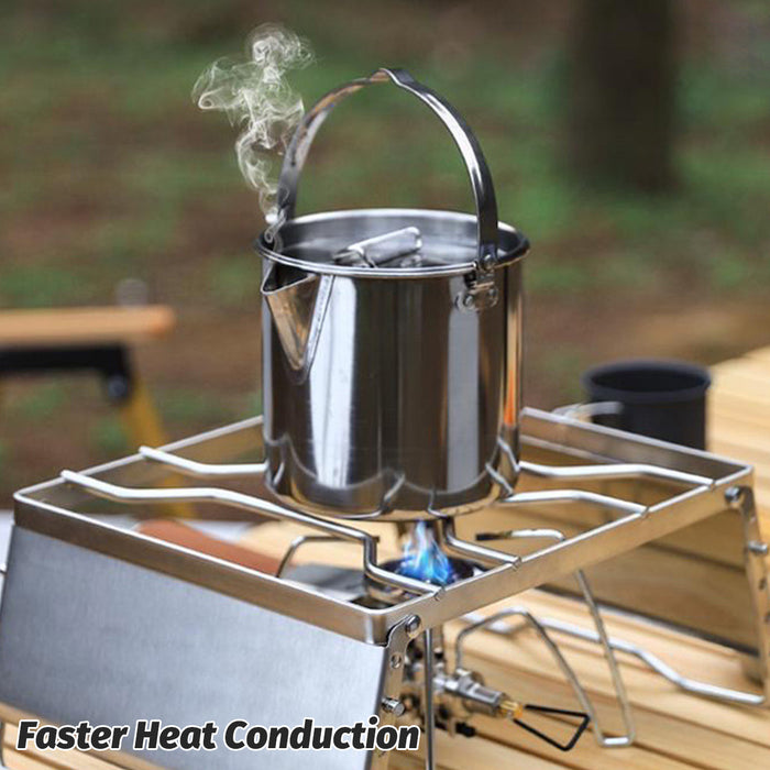 1.2L Stainless Steel Camping Kettle with Lid for Hiking Picnic