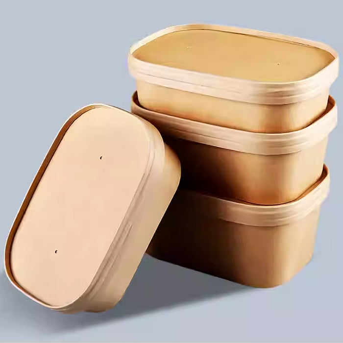 50 Pcs Kraft Paper Lunch Boxes with Lids Microwave Freezer Safe 580-1000 ml