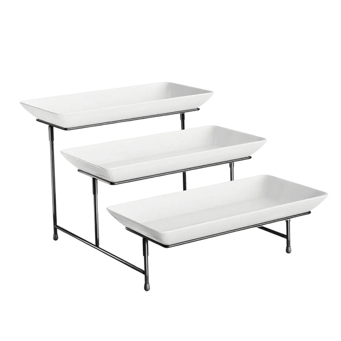 3-Tier Food-Grade PBT Dessert Display Stand 30 x 46 cm Black Metal Frame