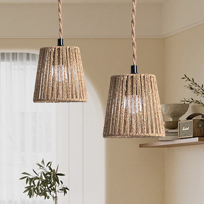 Paper Rope Lampshade Khaki Modern Chinese Zen Pendant