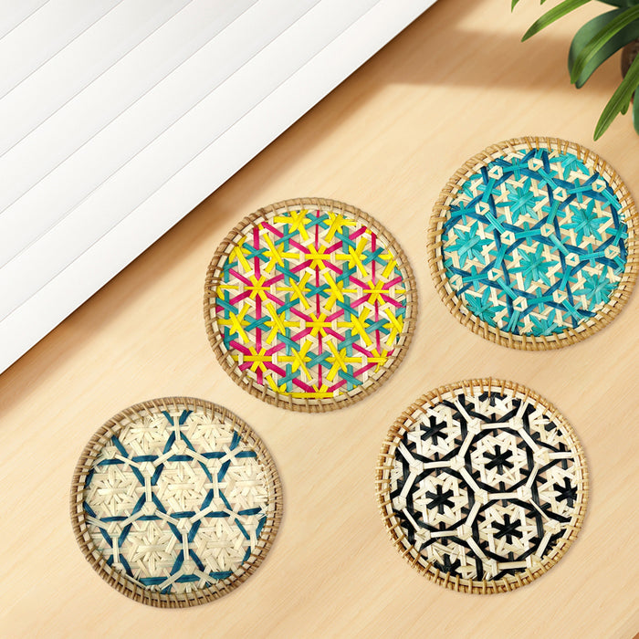 4 Pcs Bamboo Woven Cup Mats Heat Insulation 16 cm