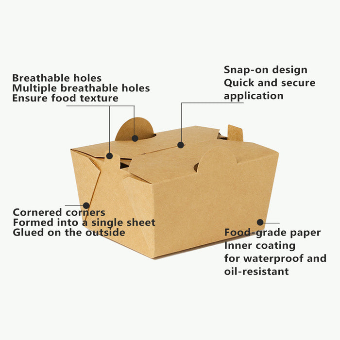 50PCS Disposable Kraft Paper Food Boxes, PE-Coated, Leak-Resistant, 750ml/1400ml