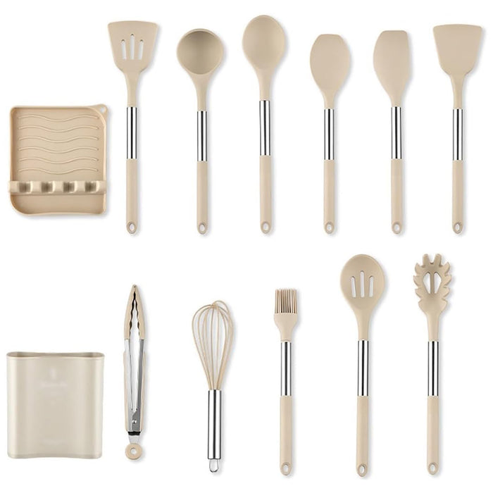 13 Piece Silicone Kitchen Utensil Set Stainless Steel Handles
