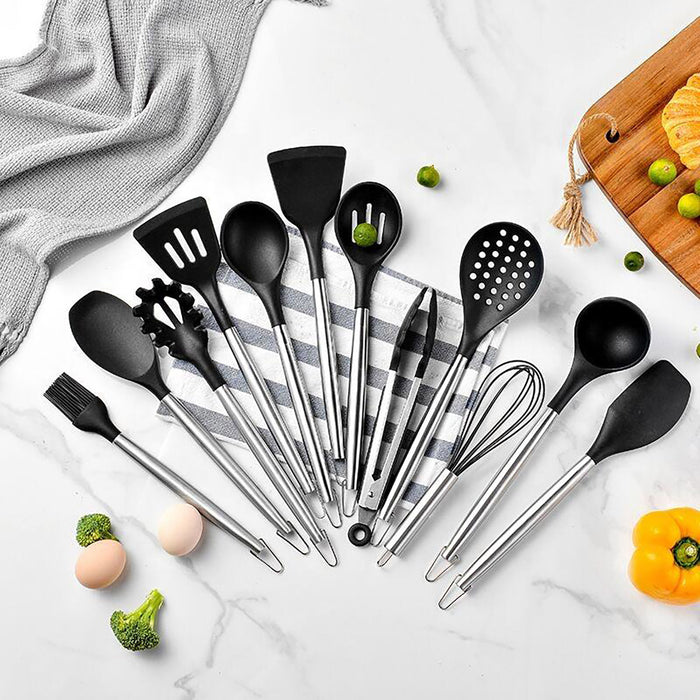 13 Piece Silicone Kitchen Utensil Set Stainless Steel Handles