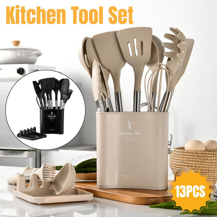 13 Piece Silicone Kitchen Utensil Set Stainless Steel Handles