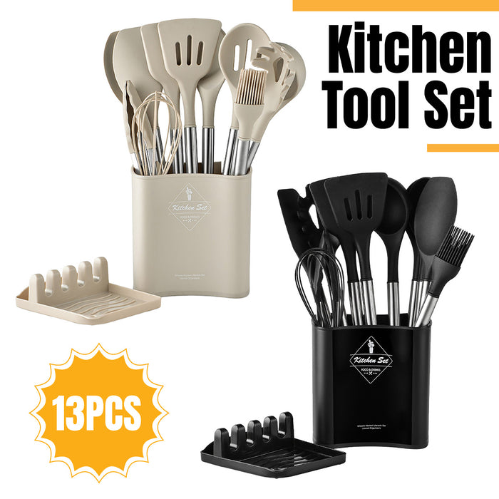 13 Piece Silicone Kitchen Utensil Set Stainless Steel Handles