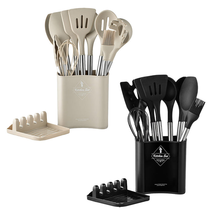 13 Piece Silicone Kitchen Utensil Set Stainless Steel Handles