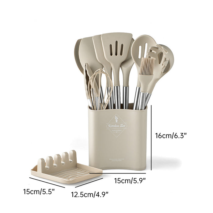13 Piece Silicone Kitchen Utensil Set Stainless Steel Handles