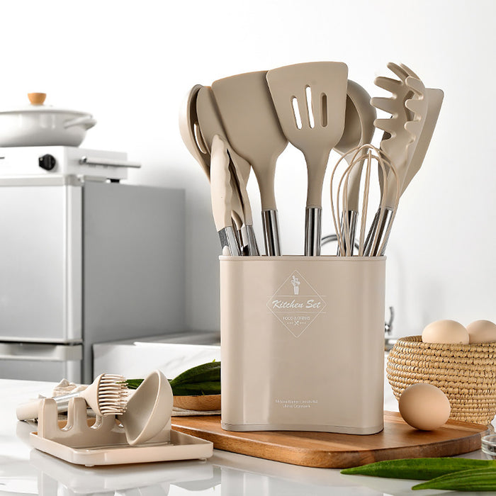13 Piece Silicone Kitchen Utensil Set Stainless Steel Handles