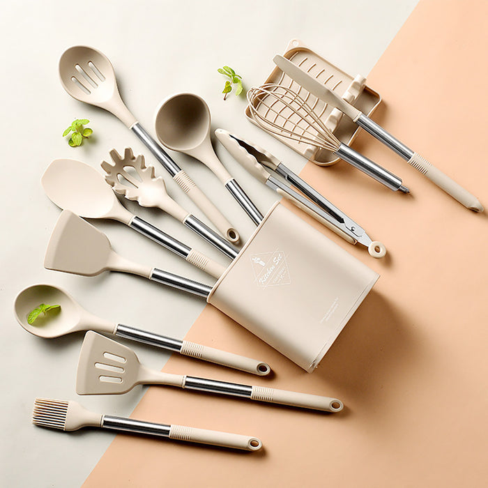 13 Piece Silicone Kitchen Utensil Set Stainless Steel Handles