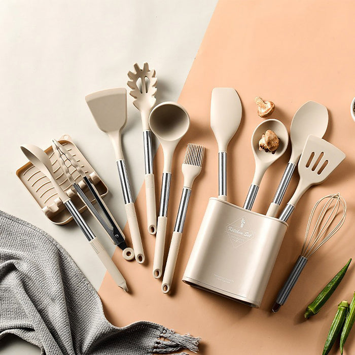 13 Piece Silicone Kitchen Utensil Set Stainless Steel Handles
