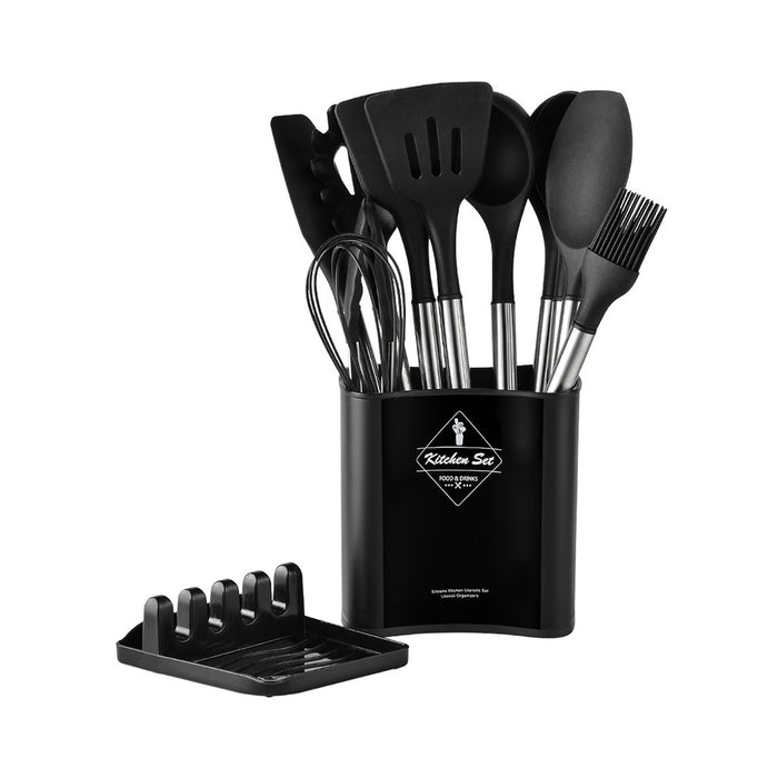13 Piece Silicone Kitchen Utensil Set Stainless Steel Handles