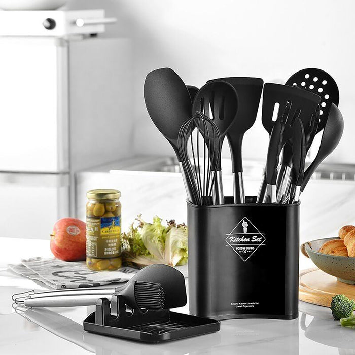 13 Piece Silicone Kitchen Utensil Set Stainless Steel Handles