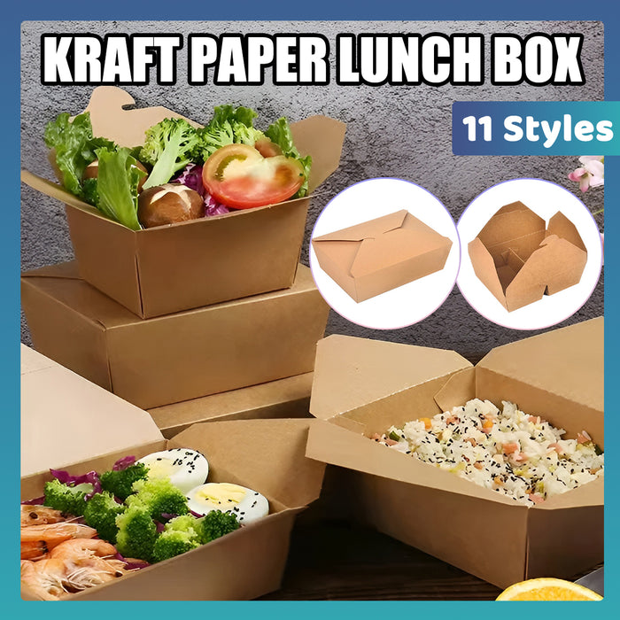 200 Pcs Kraft Paper Lunch Boxes 11 Styles Disposable Takeaway Food Containers