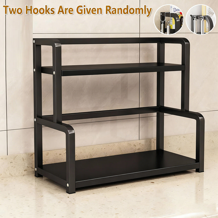 2 Tier Spice Rack Freestanding Steel Black With Hooks