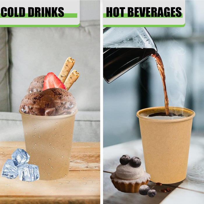 500 Pcs 9oz Disposable Paper Cups Kraft Brown Leak Proof