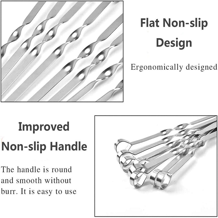 Stainless Steel BBQ Skewers 17 Inch Flat Wide Blade, 17 inches