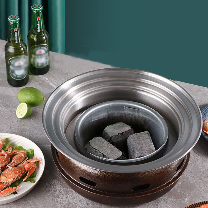 Stainless Steel Charcoal BBQ Grill Set with Roasting Pan and Mesh