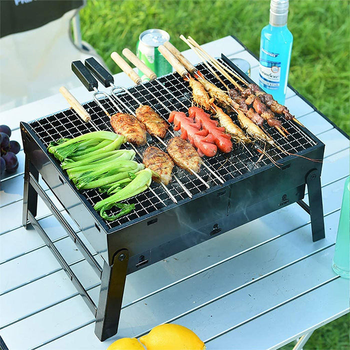 Portable Foldable Charcoal BBQ Grill Iron Steel 35 x 20 x 26 cm for Camping