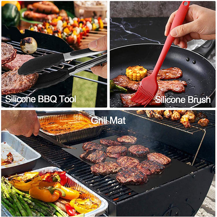 5Pcs Non-Stick BBQ Grill Mats with Brush and Clips Reusable 15.75×13 Inch