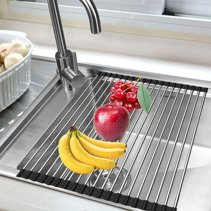 Stainless Steel Folding Sink Draining Rack with Silicone Pad