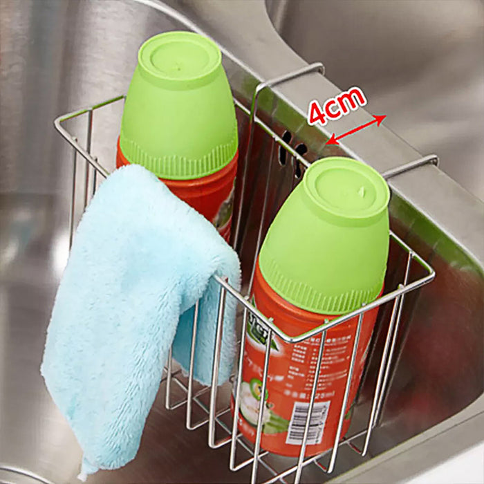 Stainless Steel Sink Sponge Holder With Hook and Open Grid