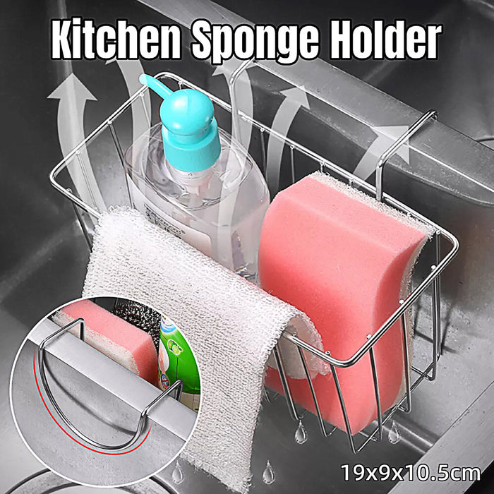 Stainless Steel Sink Sponge Holder With Hook and Open Grid