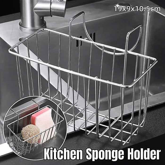 Stainless Steel Sink Sponge Holder With Hook and Open Grid