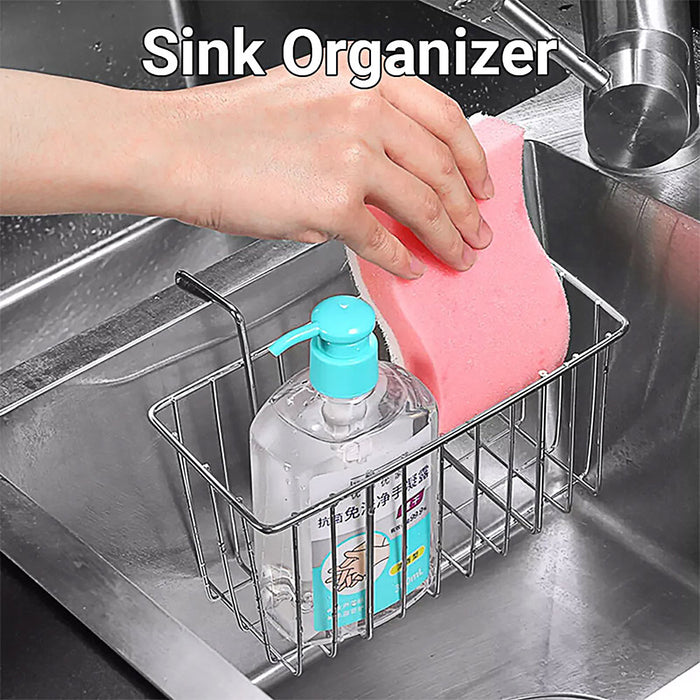 Stainless Steel Sink Sponge Holder With Hook and Open Grid