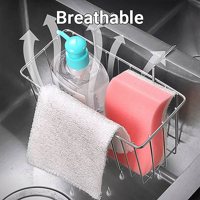 Stainless Steel Sink Sponge Holder With Hook and Open Grid