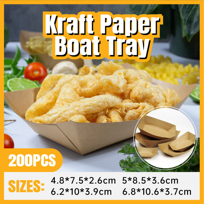 Kraft Paper Boat Trays Biodegradable Grease-Resistant Food Serving Trays in 4 Sizes