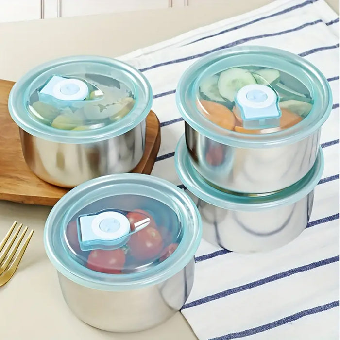 4 Pcs Stainless Steel Food Containers Set for Fridge and Picnic