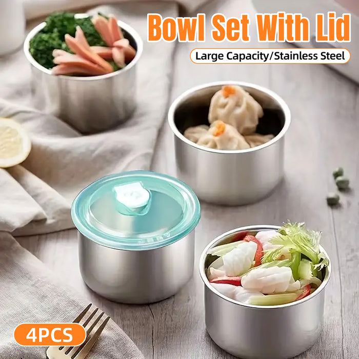 4 Pcs Stainless Steel Food Containers Set for Fridge and Picnic