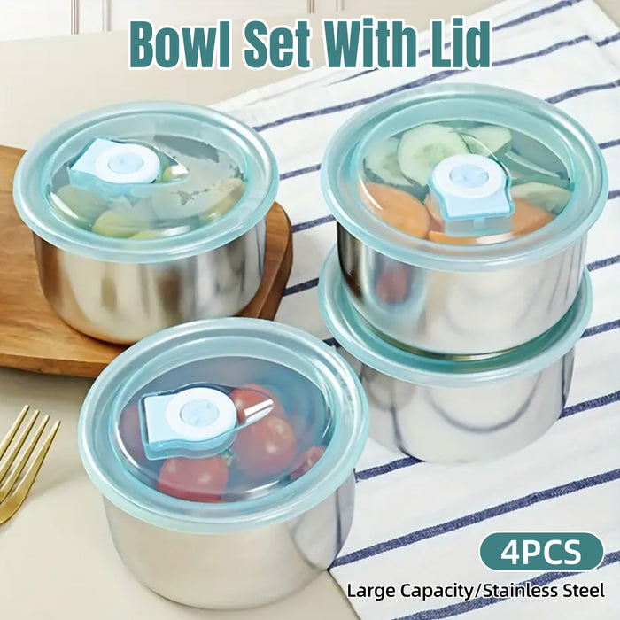 4 Pcs Stainless Steel Food Containers Set for Fridge and Picnic
