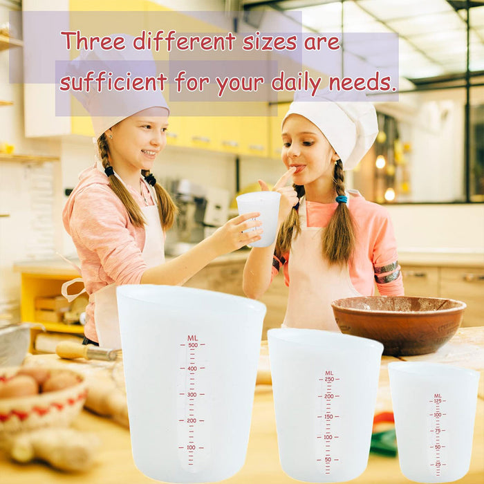 3 Pcs Silicone Measuring Cups White Double Scale 125ml 250ml 500ml