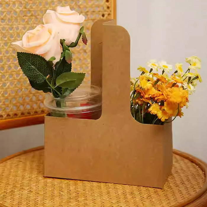 100 Pcs Kraft Paper Cup Holders with Handle for Takeaway Drinks