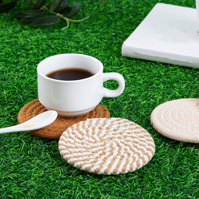 8pcs Round Cotton Woven Coaster, Dining Table Mat